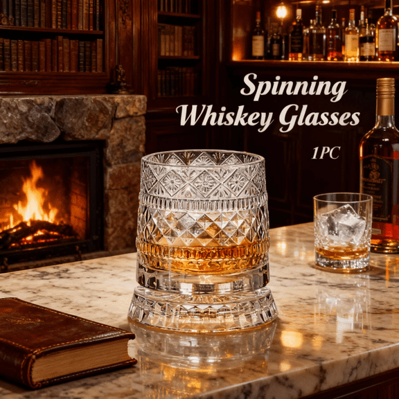 Spinning Whiskey Glasses,Premium 360-Degree Rotating Whiskey Glass,Crystal Clear Tumbler with Elegant Design for Whiskey Lovers