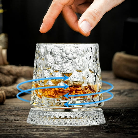 Spinning Whisky Glass with Rotating Base - 260ml Crystal Clear Barware for Bourbon Scotch Cocktails, Elegant Gifting and Home Bar Decor, Premium Lead-Free Glass