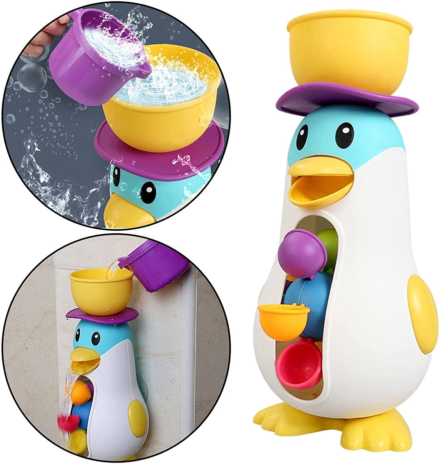 Spinning Windmill Sprinkler Penguin Kids Bathroom Water Play Toy, Toddler Daily Shower Time Distraction Interactive Paddling Pool Play, Non Toxic BPA Free Smooth Sensory Games For Baby Girl Boys