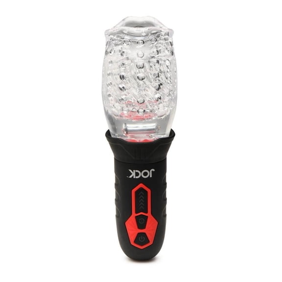 JOCK Spinning & Vibrating Rechargeable Masturbator for Men, Black/Clear