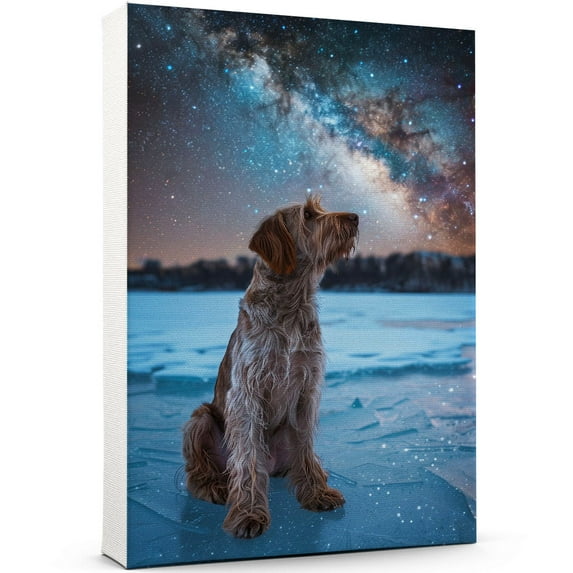 Spinone Italiano Christmas Canvas Wall Art Cute Dog Sitting Winter Night Snow Picture Prints Painting Vintage Artwork for Home Decor Frame