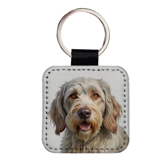 Spinone Italiano Dog Illustration Faux Leather Square Keychain