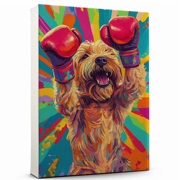 Spinone Italiano Dog Playing Boxing Stretched Canvas Size 8x12 – Vintage Style Spinone Italiano Dog Art for Boxing Fans, Great Gift for Dog Owners