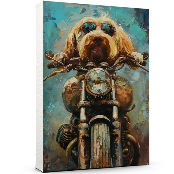 Spinone Italiano Dog Poster Riding A Motorcycle - Spinone Italiano Dog Canvas Wall Art For Bedroom Decor - Vintage Wall Decor - Dining Room Wall Decor