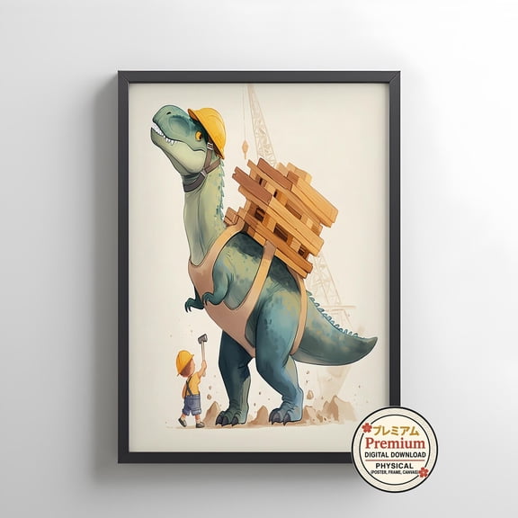 Spinosaurus Construction Poster, Dinosaur Wall Art, Unframed Paper Poster 8x10in