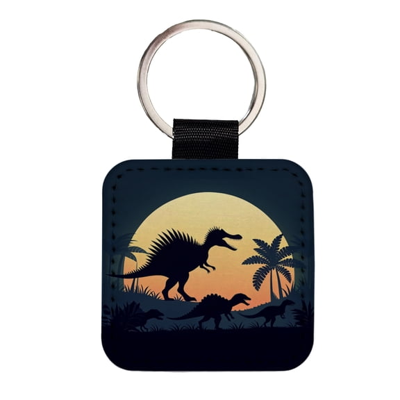 Spinosaurus Silhouettes Dinosaurs Faux Leather Square Keychain