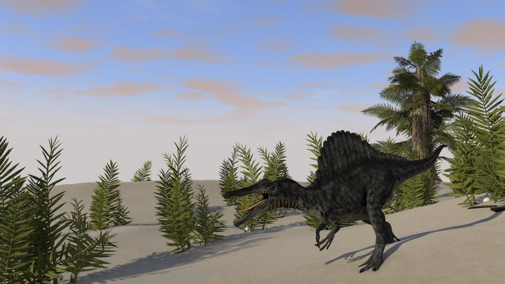 Spinosaurus hunting for its next meal Canvas Art - Kostyantyn IvanyshenStocktrek Images (19 x 11)