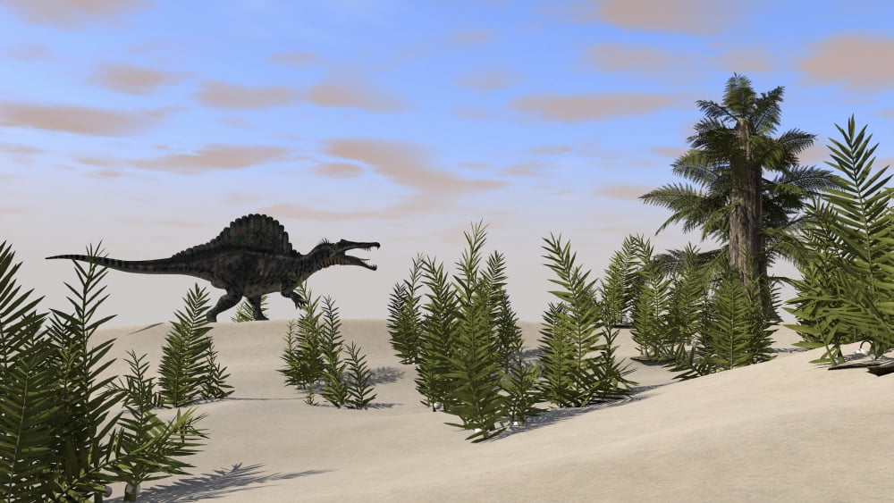 Spinosaurus hunting for its next meal Canvas Art - Kostyantyn IvanyshenStocktrek Images (38 x 22)