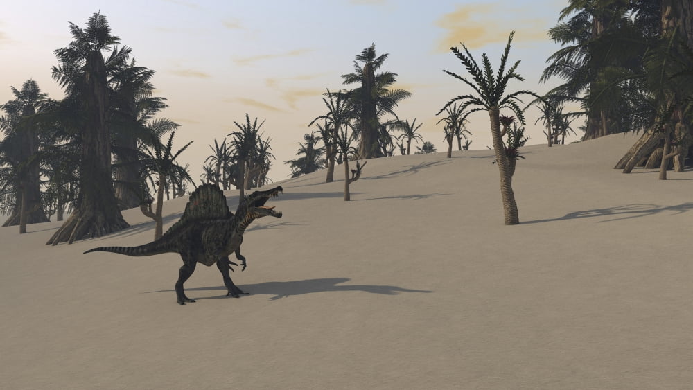 Spinosaurus hunting for its next meal Canvas Art - Kostyantyn IvanyshenStocktrek Images (38 x 22)