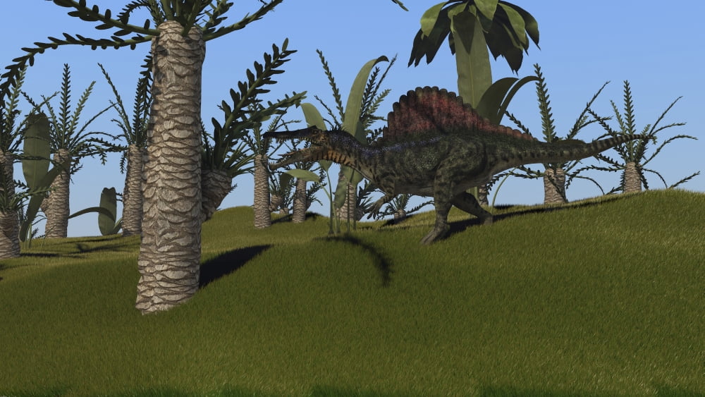 Spinosaurus hunting in an open field Canvas Art - Kostyantyn IvanyshenStocktrek Images (19 x 11)