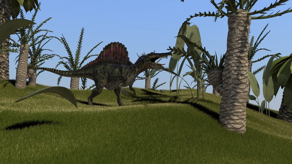 Spinosaurus hunting in an open field Canvas Art - Kostyantyn IvanyshenStocktrek Images (19 x 11)