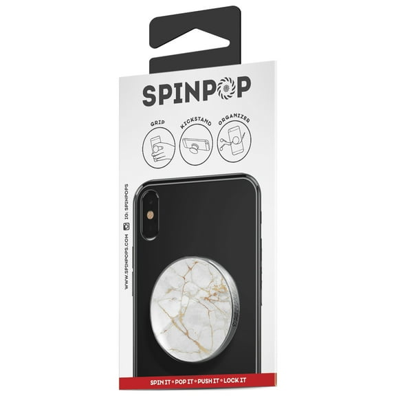 Spinpop Phone Grip - White Marble Gold Foil