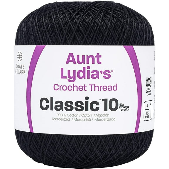 Spinrite Aunt Lydia s Classic Crochet Thread Size 10 -Black, 1 Pack of 2 Piece