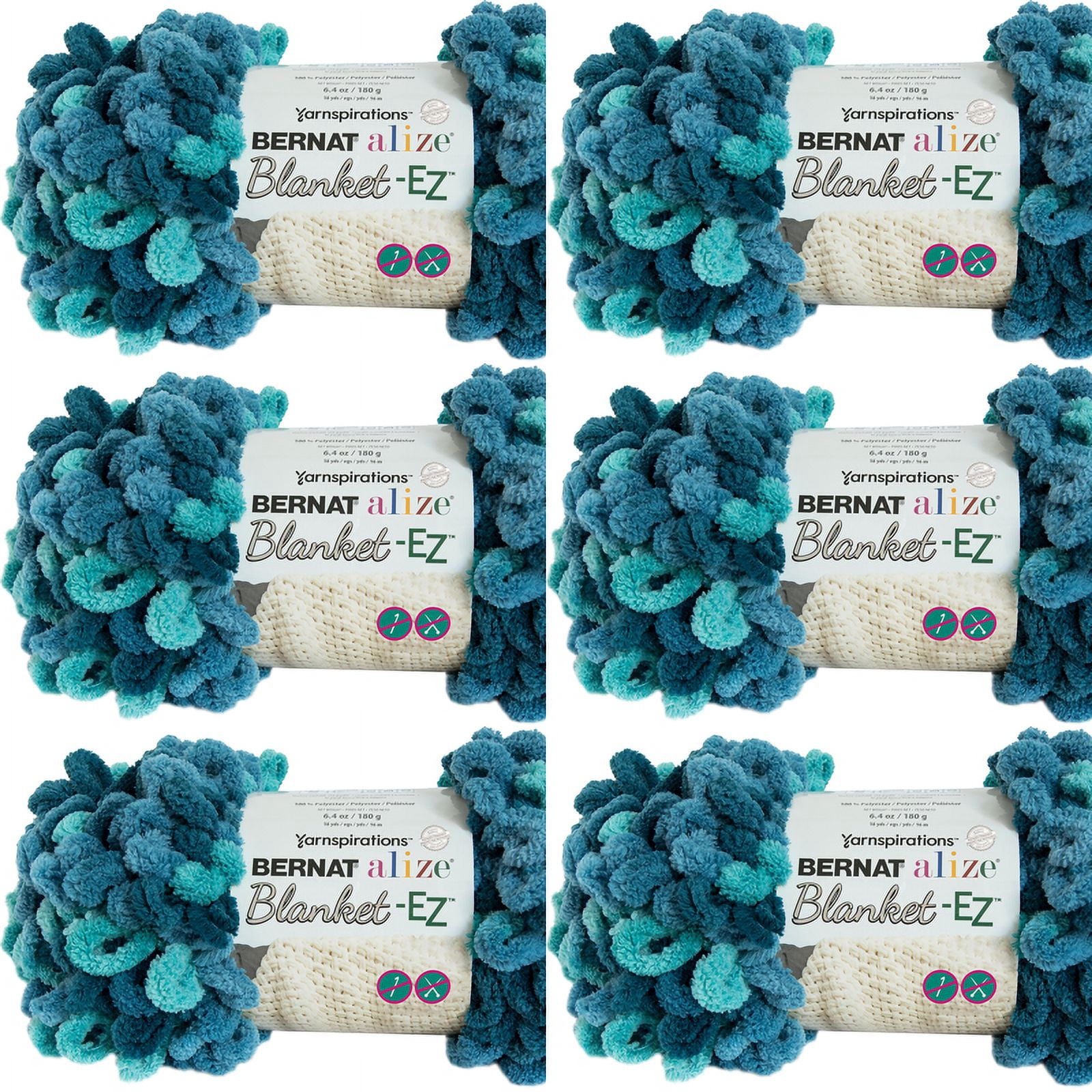 Spinrite Bernat Alize Blanket EZ Yarn Seaport Teals, 1 Pack of 6