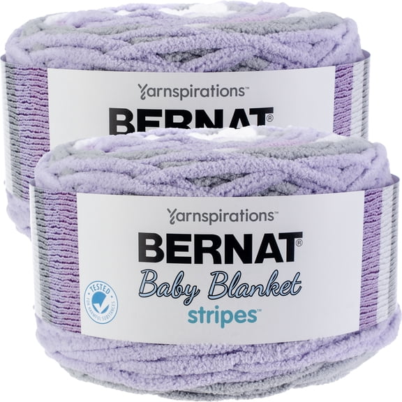 Bernat Baby Blanket Stripes Violets Yarn - 2 Pack of 300g/10.5oz - Polyester - 6 Super Bulky - 220 Yards - Knitting/Crochet