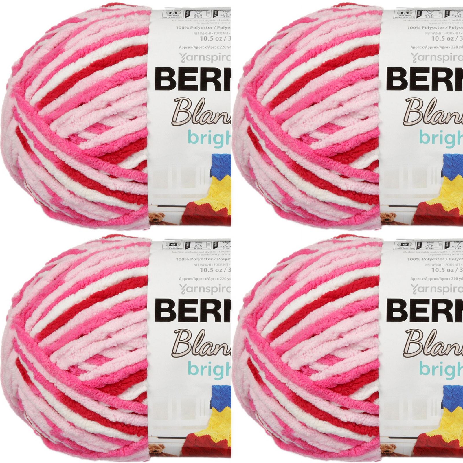 Spinrite Bernat Blanket Brights Big Ball Yarn Raspberry Ribbon Variegated, 1 Pack of 4 Piece