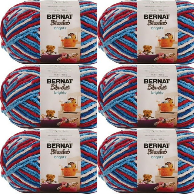Spinrite Bernat Blanket Brights Big Ball Yarn Red, White & Boom Variegated, 1 Pack of 6 Piece