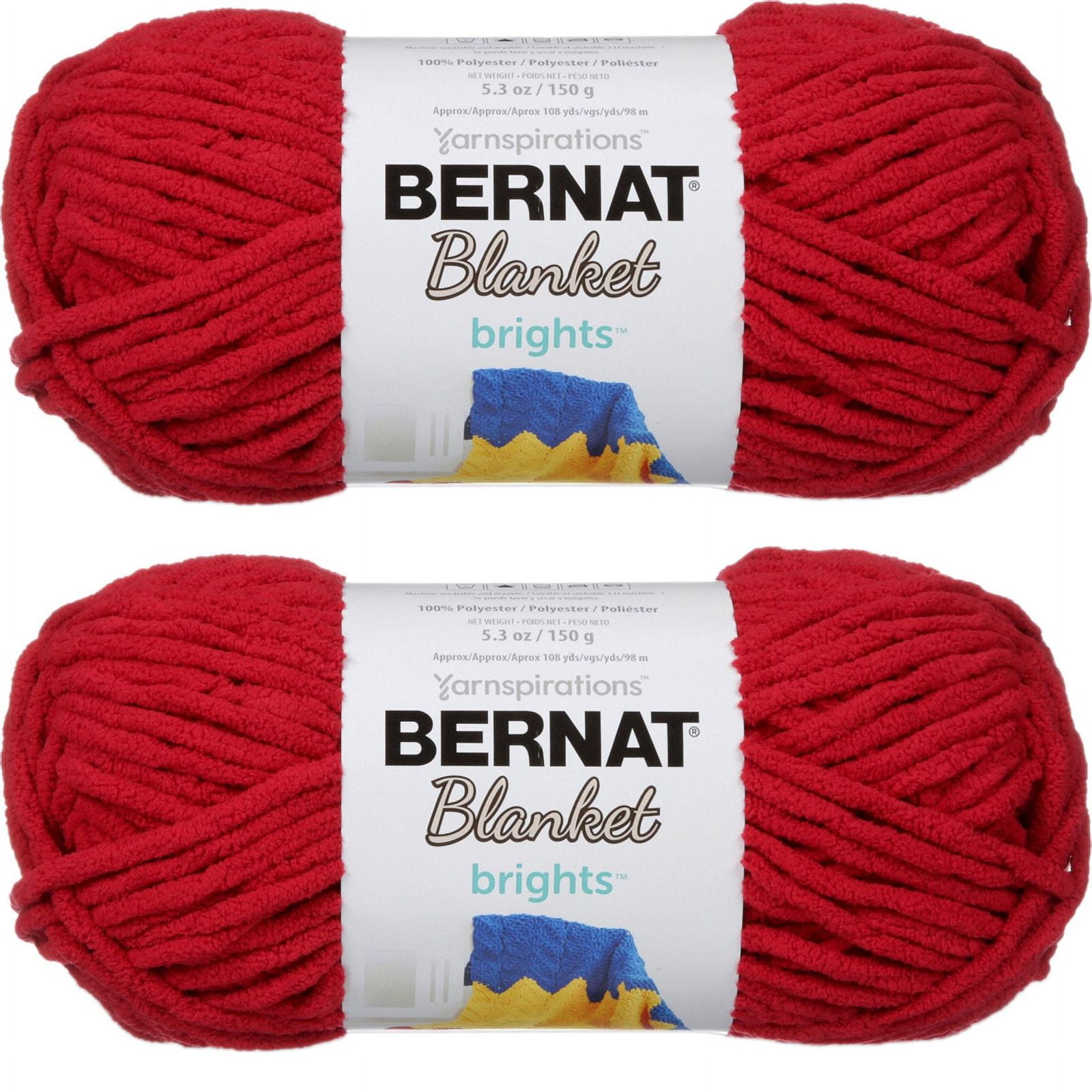 Spinrite Bernat Blanket Brights Yarn Race Car Red, 1 Pack of 2 Piece