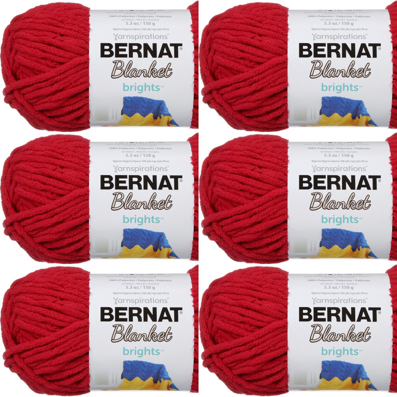 Spinrite Bernat Blanket Brights Yarn - Race Car Red, 1 Pack of 6 Piece ...