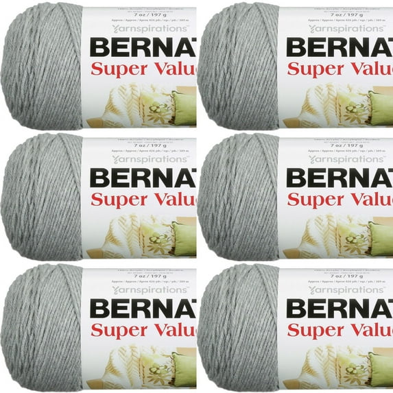 Spinrite Bernat Super Value Solid Yarn - Soft Grey, 1 Pack of 6 Piece