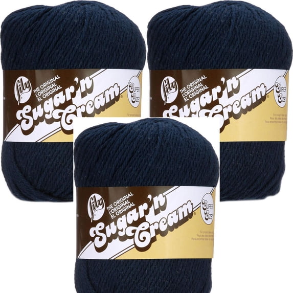 Spinrite Lily Sugar'n Cream Yarn, Super Size Bright Navy, 1 Pack of 3 Piece