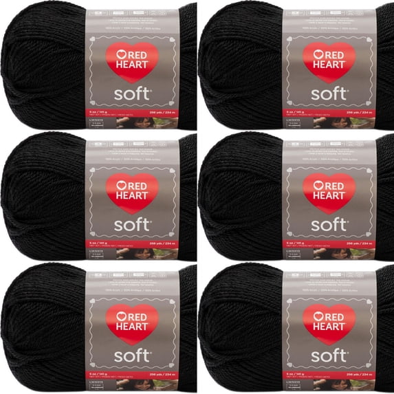 Spinrite Red Heart Soft Yarn - Black, 1 Pack of 6 Piece