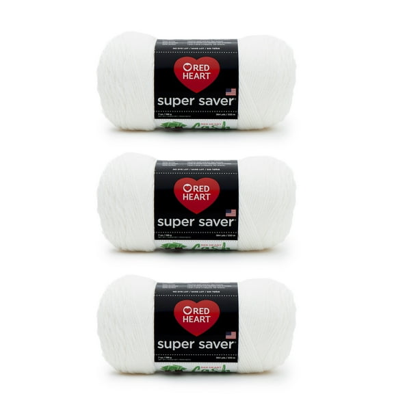 Red Heart Super Saver White Yarn - 3 Pack of 198g/7oz - Acrylic - 4 Medium (Worsted) - 364 Yards - Knitting/Crochet