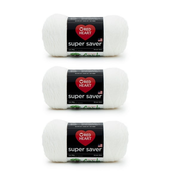 Red Heart Super Saver White Yarn - 3 Pack of 198g/7oz - Acrylic - 4 Medium (Worsted) - 364 Yards - Knitting/Crochet