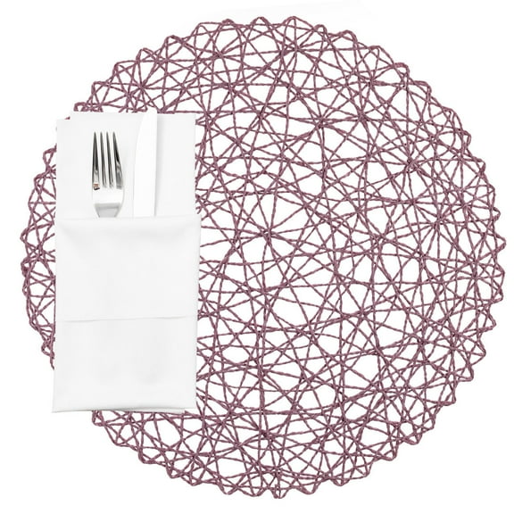 Restaurantware-Spinweave 15 Inch Dining Table Placemats, Set Of 6 Round Kitchen Table Mats - Semi-Disposable, Handwoven, Pink Paper Circle Placemats, Durable, Table Mats For Holidays Or Weddings