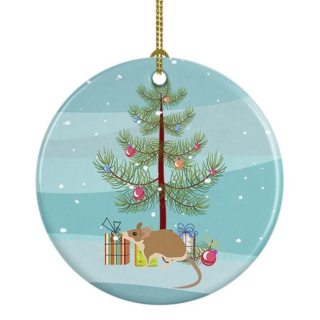 Spiny Mouse Merry Christmas Ceramic Ornament 2.8 in x 2.8 in