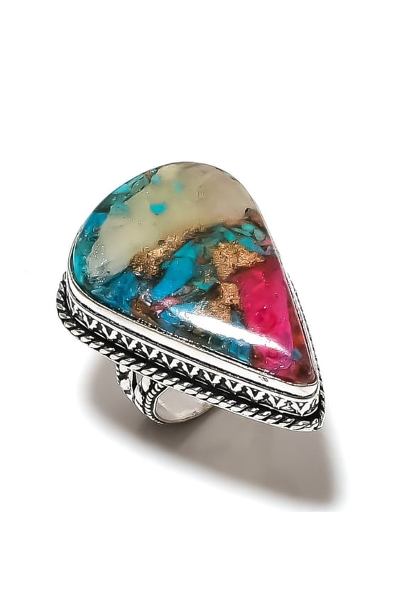 Natural Spiny Oyster Gemstone Handmade 925 Sterling Silver Ring Size 7