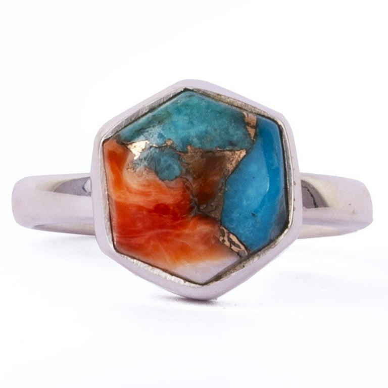 Spiny Oyster Turquoise Ring Jewelry Adjustable 925 Sterling Silver