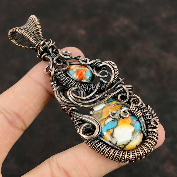 Spiny Oyster Copper Turquoise Gemstone Pendant Copper Wire Wrapped Pendant Handmade Jewelry Designer Jewelry Gift Copper Pendant For Women