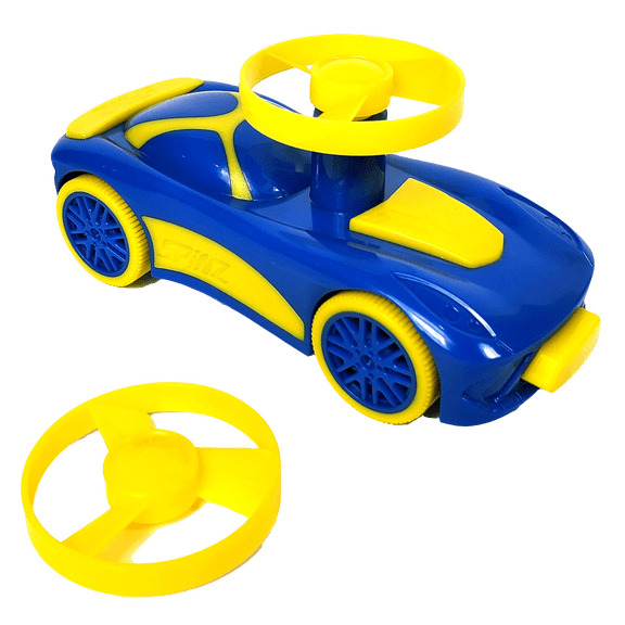 Spinz Race Car with Flying Disc Launcher, Pull Back Bumper Toy Racer, Kids, Boys, Girls Gift, Yellow & Blue, Ages 3+