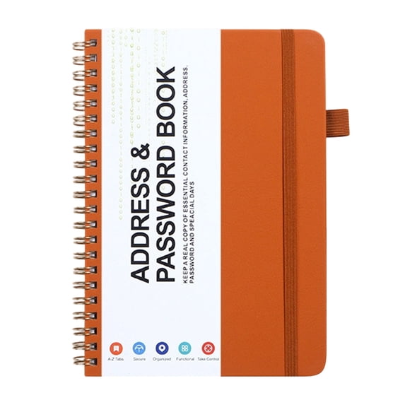 Spiral Address Book with Alphabetical Tabs, Leather Password Book, Address Organizer Telephone Notebook Journal Keep Contact Safe Hardcover Large Print for Seniors Home Office 7.7"x5.6"