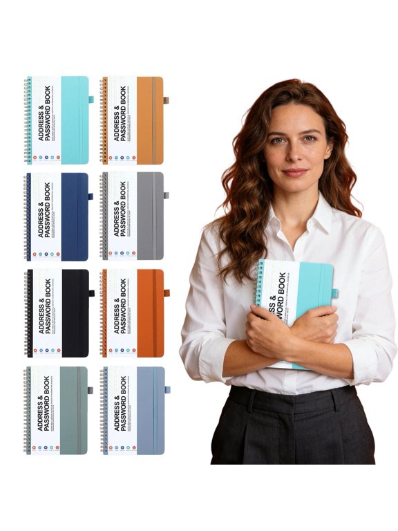 Spiral Address Book with Alphabetical Tabs for Seniors Large Print, Password Keeper Journal with Contact Pages and Phone Book Section for Work,19.5x14.2cm,Blue