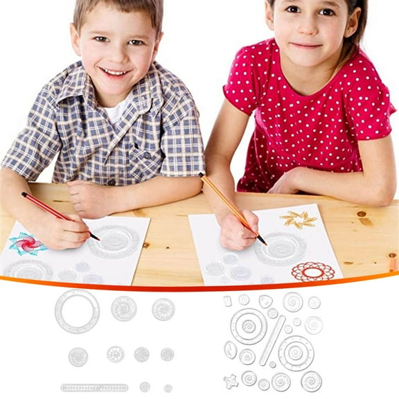 Spiral Art Drawing Stencil Ruler Set, 22-Piece Transparent Geometric Pattern Templates for Kids and Students, Doodle Design Drafting Board for Art and Learning