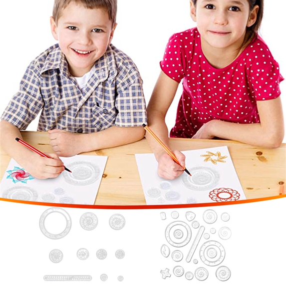 Spiral Art Drawing Stencil Ruler Set, 22-Piece Transparent Geometric Pattern Templates for Kids and Students, Doodle Design Drafting Board for Art and Learning