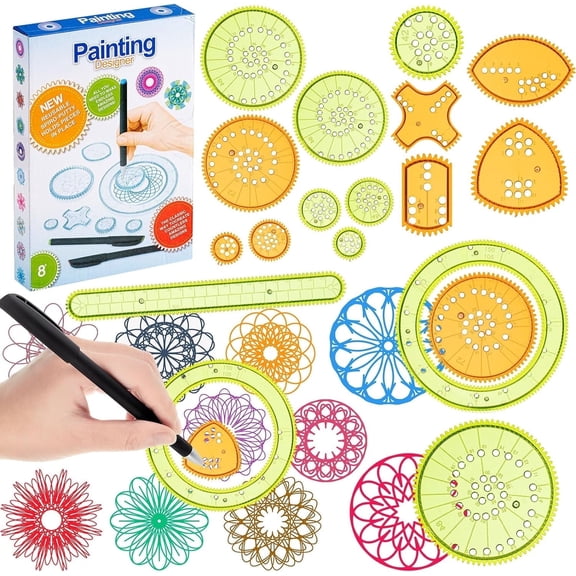 Spiral Art Gear Geometric Ruler Circle Template, for Drawing Plastic Template Ruler Drawing Kit Spiral Curve Stencils with Pens Paper for DIY Art Crafts Sketch