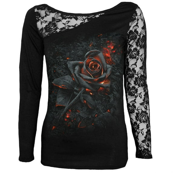 BURNT ROSE - Lace One Shoulder Top Black