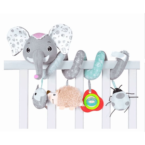 Spiral Baby Stroller & Car Seat Toy – Sensory Activity with Squeaker & Rattle for Newborns 0-12 Months, Soft Hanging Teether for Crib, Gym, and Travel​
