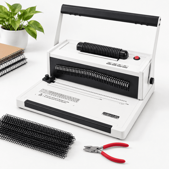 Spiral Binding Machine with 20-Sheet Punch and Electric Coil Inserter for Office Documents