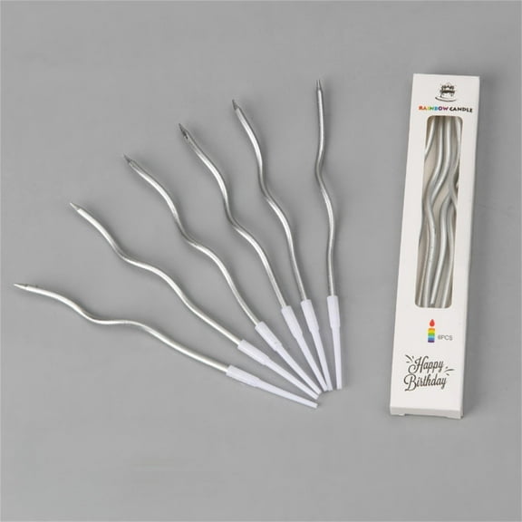 Spiral Birthday Cake Candles Silver Color, Long Thin Wedding Party Decoration, Curve Shape Candle Set for Dessert Display