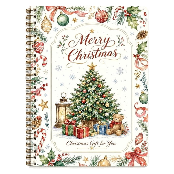 Spiral Bound 5x7 Holiday Booklet, 10 Christmas Themed Pages, Write In Notes Festive Card Book