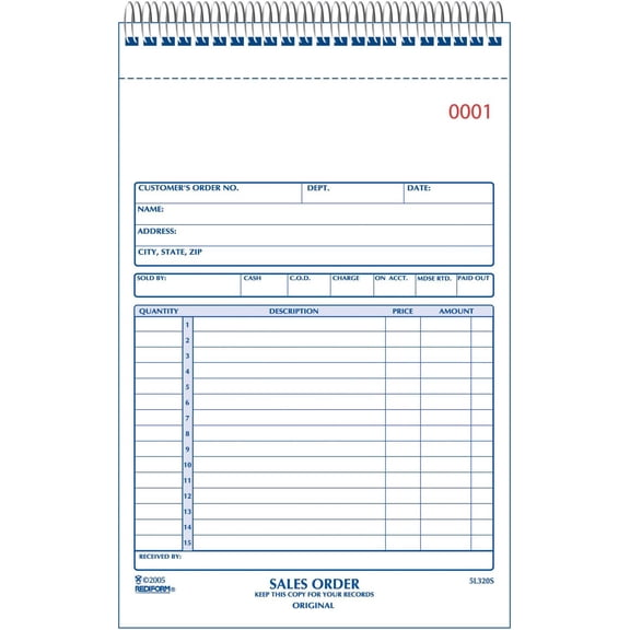 Rediform Sales Order Book, Wirebound, Numbered, 5.5 x 7.875 inches, 50 Duplicates