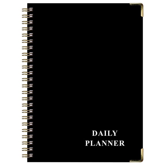 Spiral Bound Daily Planner Notebook, Black Cover Undated Daily Schedule Organizer, Premium Thick Paper To Do List Journal, Time Management Productivity Planner for Work, Business