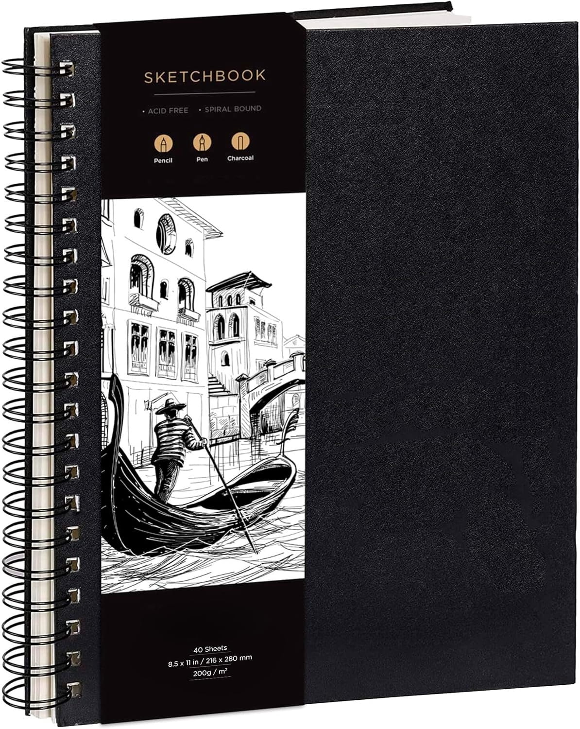 Spiral Bound Hardcover Sketchbook, 200 GSM Thick Artist Paper - Large Sketch Pad for Drawing, Mixed Media, Watercolor, Charcoal, Colored Pencils - No Bleed-Through, 8.25" x 11.4" Inches, 40 Sheets (8