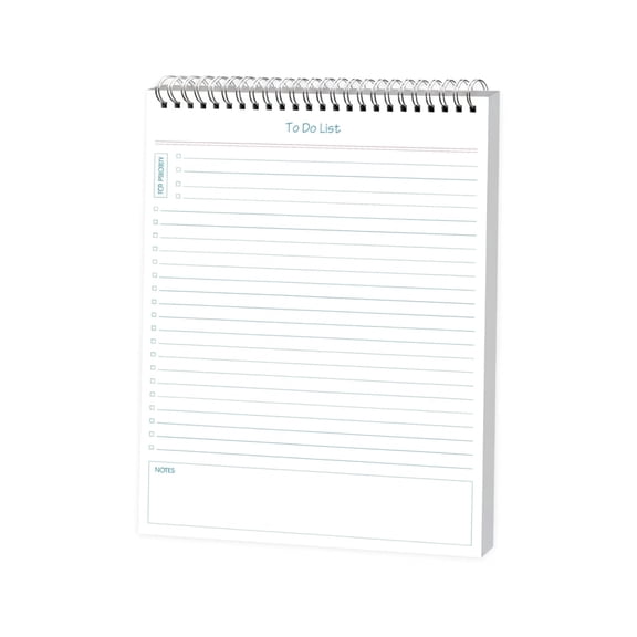Spiral Bound To Do List Notepad, Undated Daily Planner Notepad 50 Sheets 8 x 11 Inches, Tear Off Productivity Note Pad for Work Personal Organization, Thick Cardboard Backing, White