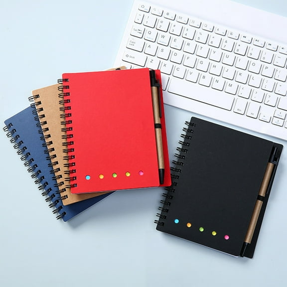 Spiral Bound Memo Pad with Pen Holder: Kraft Paper Tear-Off Notepad Coil Notebook Office Supplies Desk Organizer Writing Journal