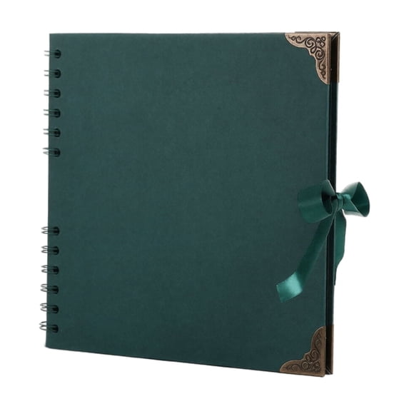Spiral Bound Scrapbook Photo Album, Personalized Photo Album, Scrapbook Journal, Hardcover Journal, 8X8 Inch Deep Green Diy Photo Organizer, Vintage Decorative Protective Corners,